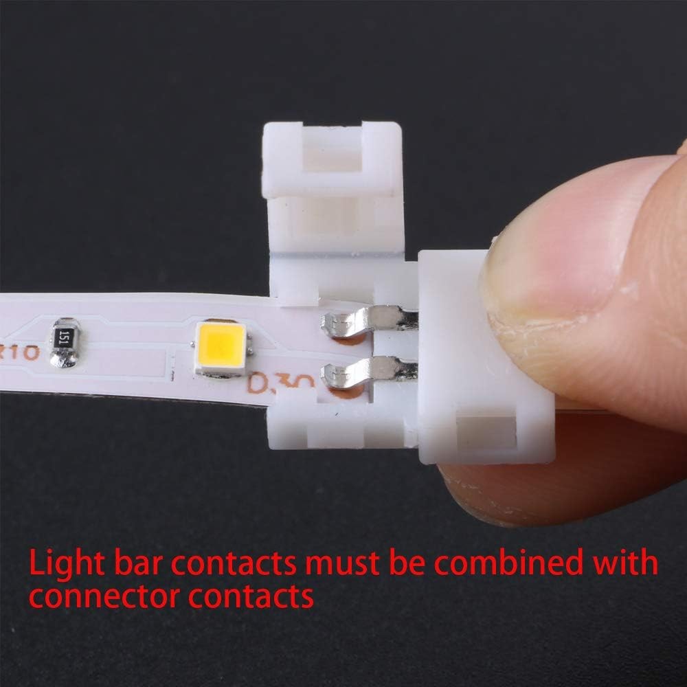8mm 2-Pin LED Strip Corner Connector – Solderless Right Angle Clips For COB Tape (10 Pack)