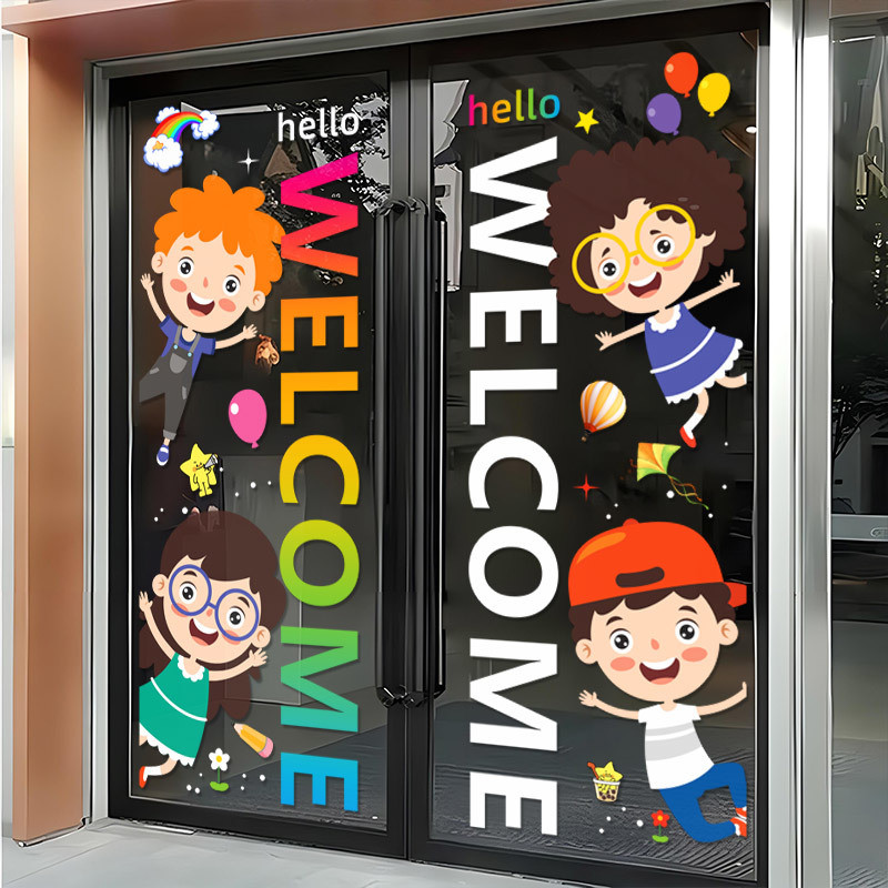 Kindergarten Glass Stickers School Cartoon Shopping Mall Playground ...