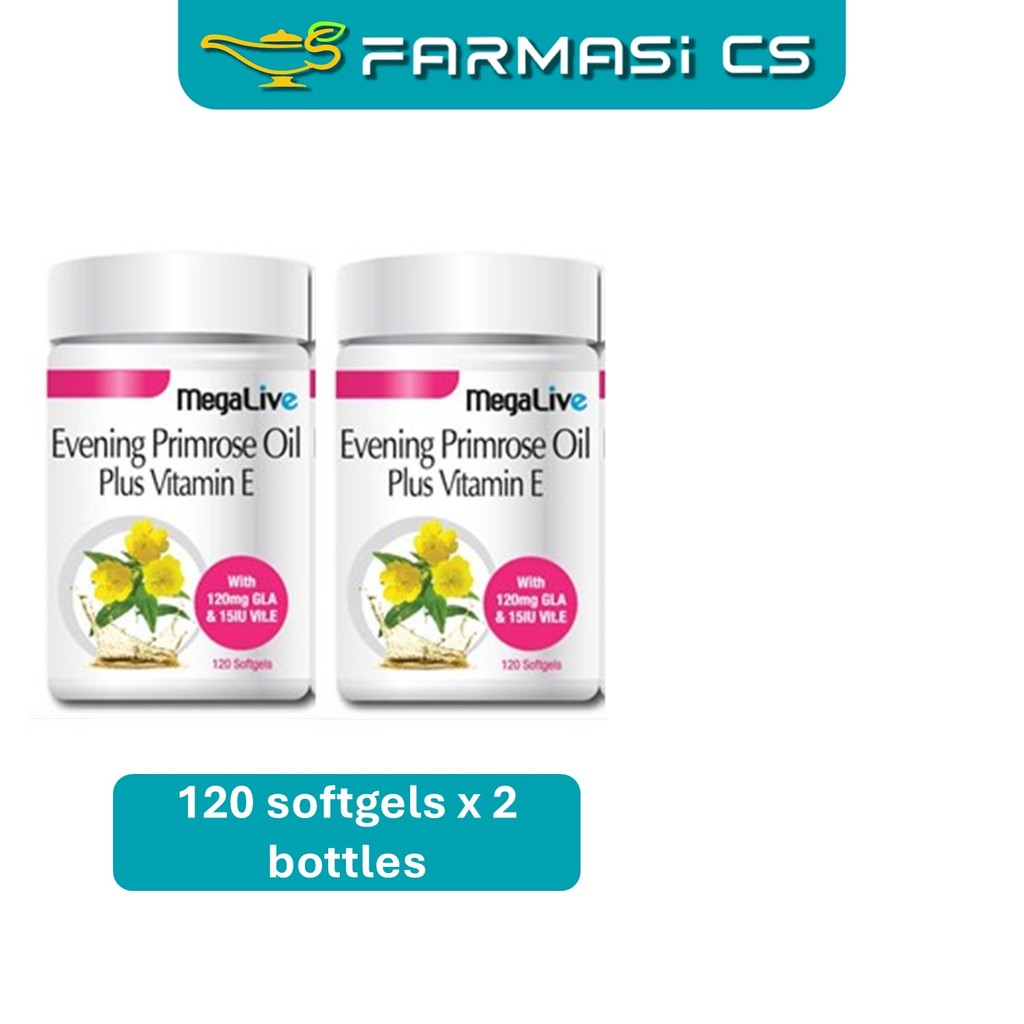Megalive Evening Primrose Oil Plus Vitamin E 120 Softgels x 2 Bottles ...