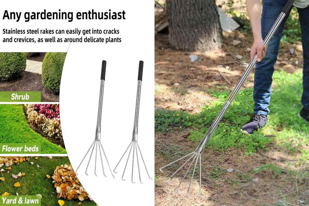 HOT Stainless Steel Leaf Hand Rake Weeding Rake with 5 Long Teeth ...