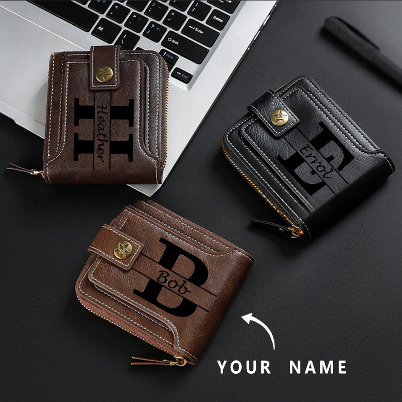 Personalized Men's Wallet Card Holder Purses Engraved Photo Initials ...