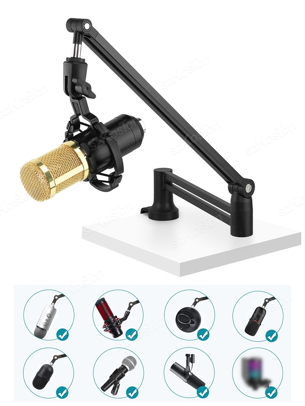Adjustable Microphone Boom Arm Extended Riser with Cable Management Low ...