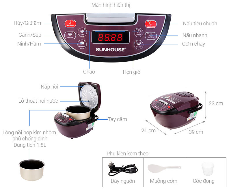 Sunhouse SHD8909 1.8L electronic rice cooker | Shopee Malaysia
