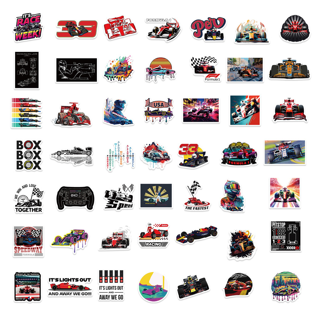 50Pcs Creative F1 Racing Car Stickers DIY Guitar Notebook Luggage Phone ...