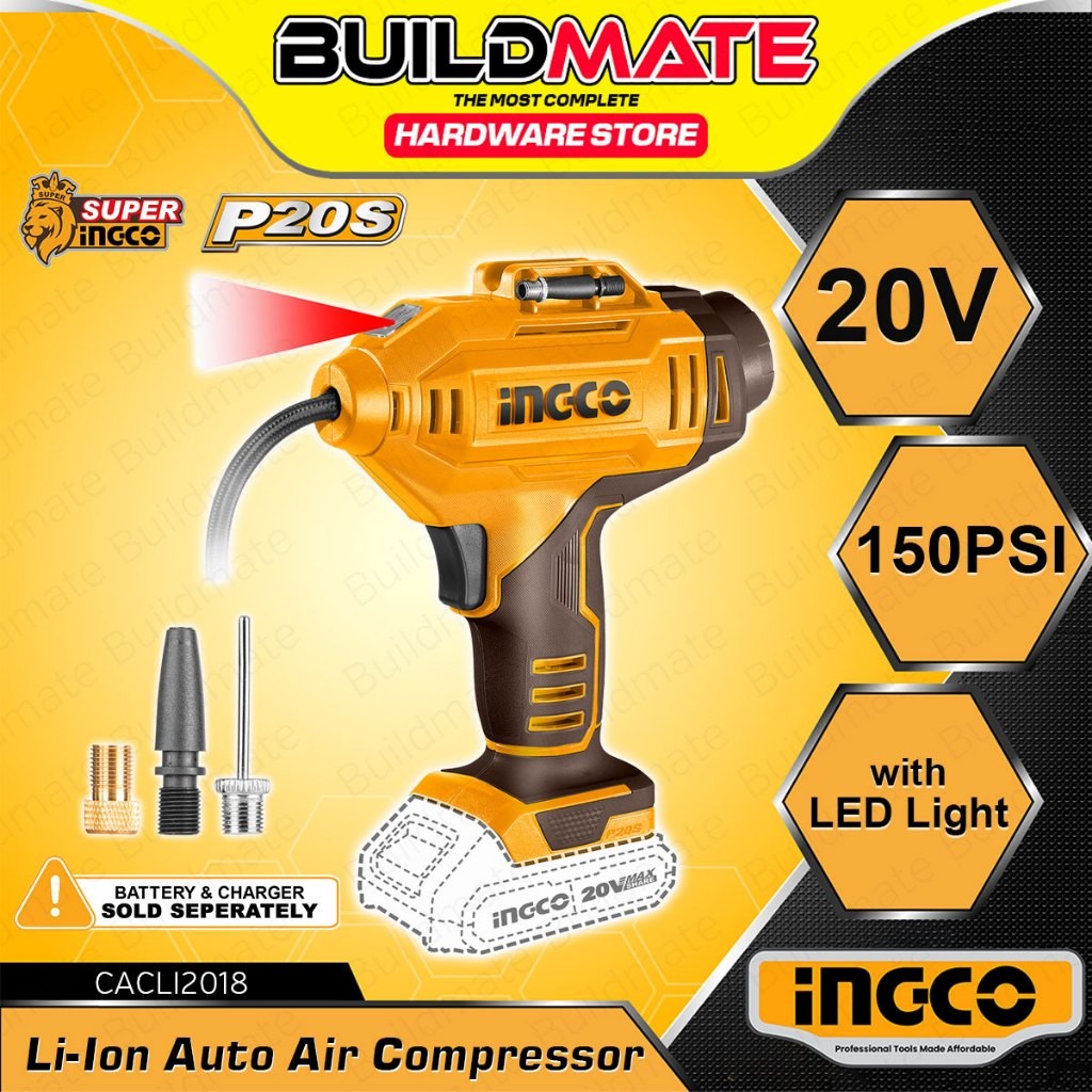 in stock BUILDMATE Ingco 20V Lithium-Ion Cordless Auto Air Compressor ...