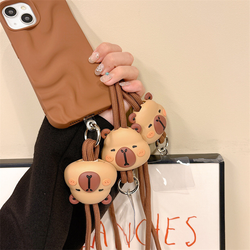 Cute Cartoon Capybara 3D Silicone Toy Nylon Metal Hooks Phone Strap ...