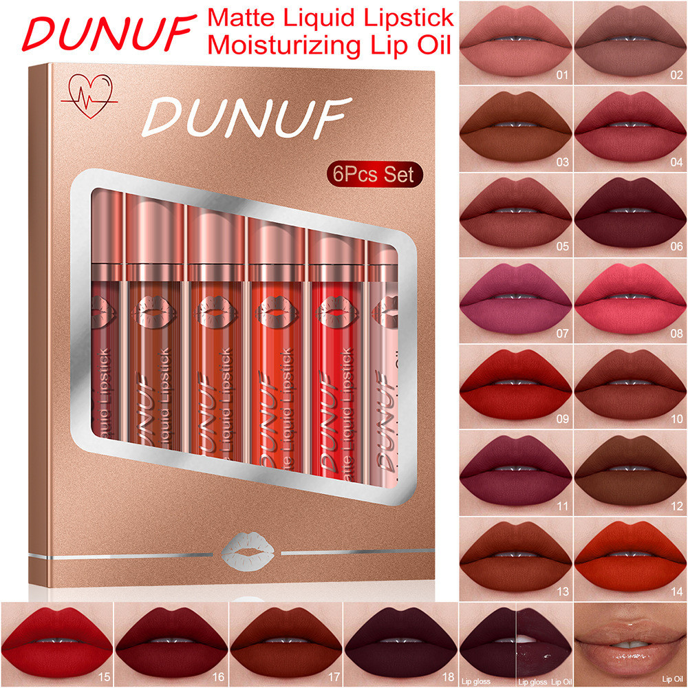 DUNUF 6pcs/box Nude Lip Gloss Kit Matte Velvet Lipstick Set Waterproof ...