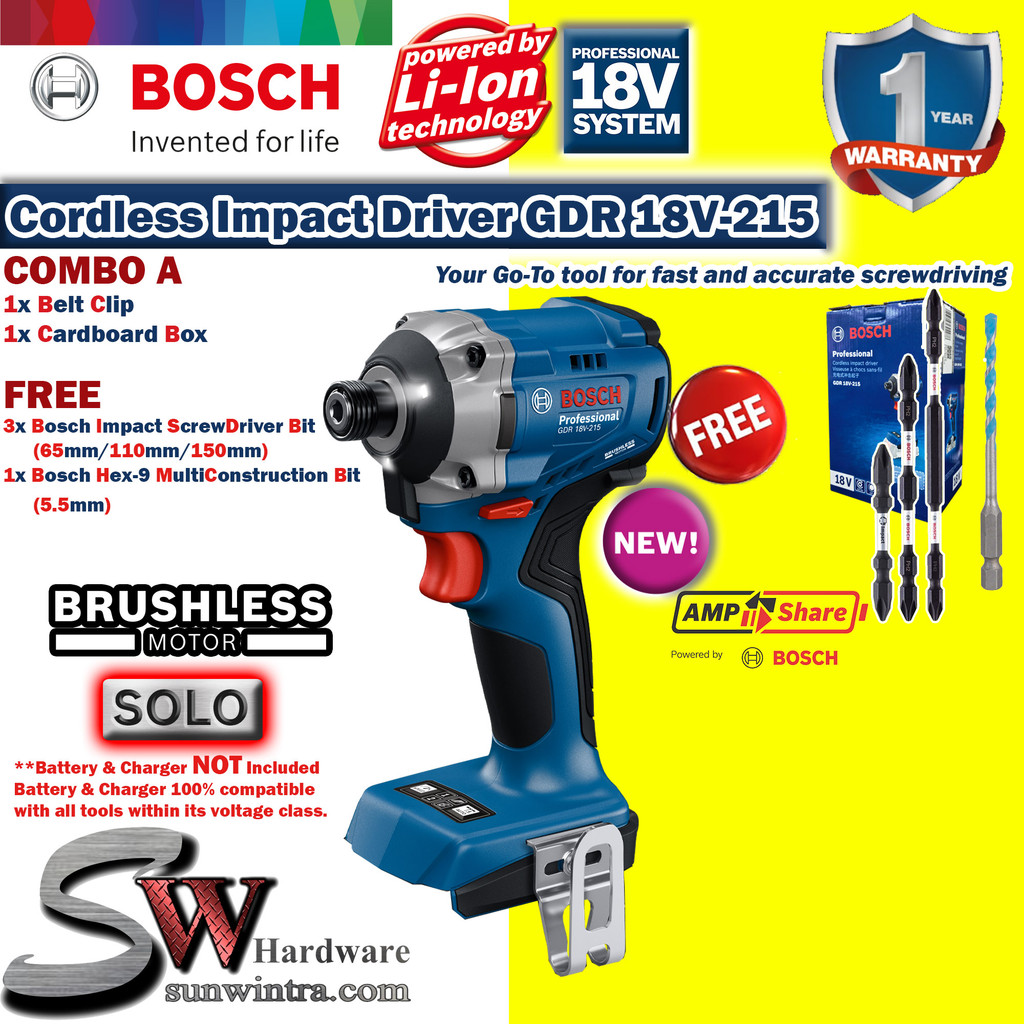 Bosch 18V Cordless Impact Driver GDR 18V-215 Professional GDR18V-215 ...