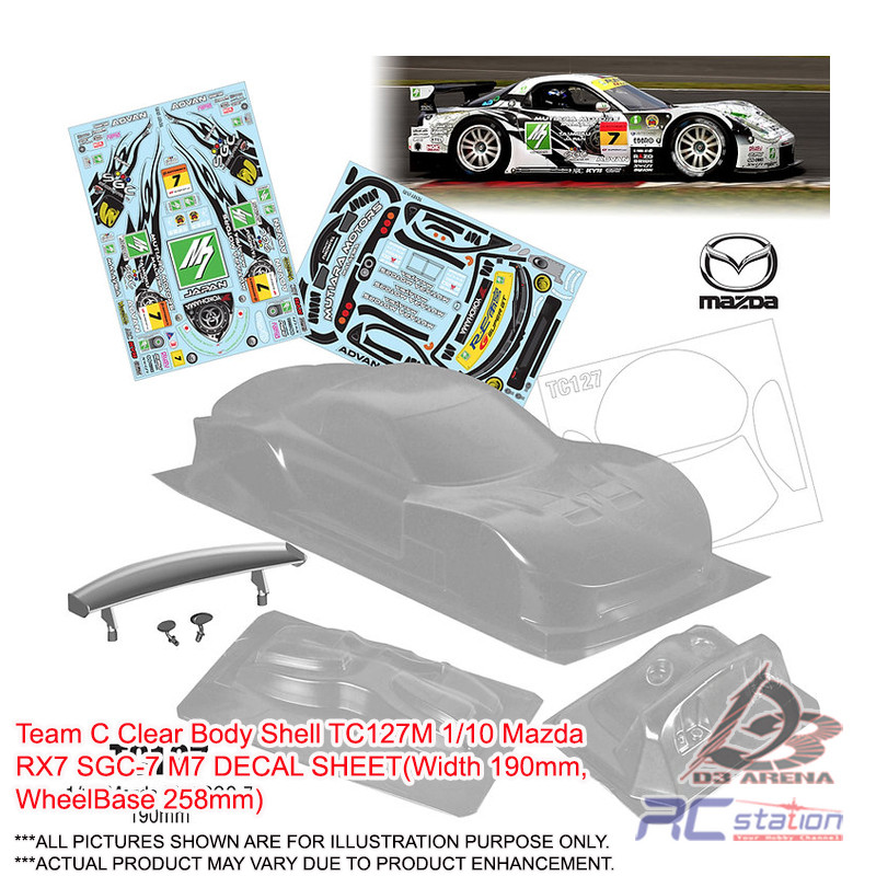 Team C Clear Body Shell TC127 1/10 Mazda RX7 SGC-7 (Width 190mm ...