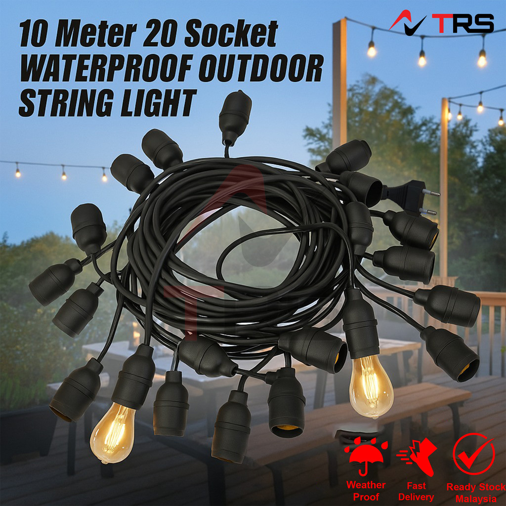10 Meter E27 Lamp Holder Waterproof Outdoor LED String Light Flexible ...