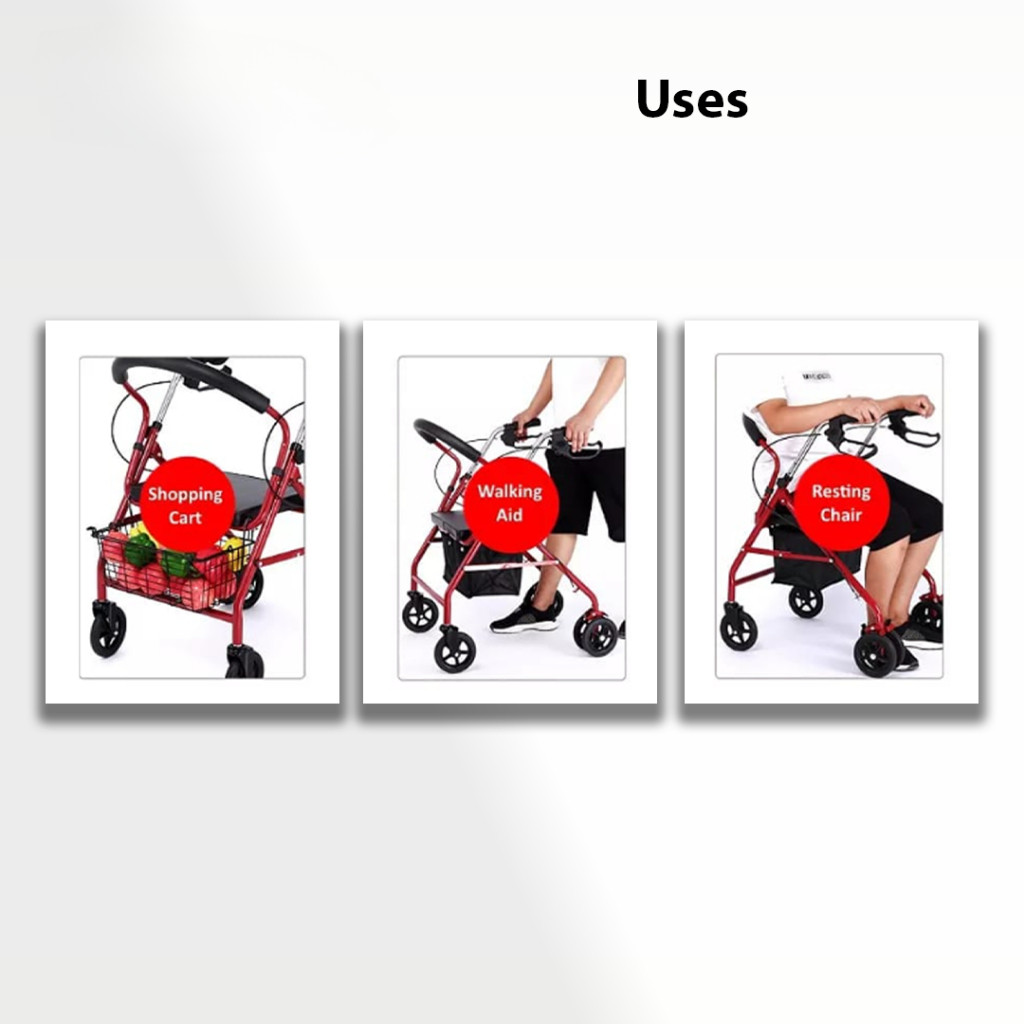 Foldable Lightweight Rollator Walker with Seat & Wheels - 4-Wheel Frame ...