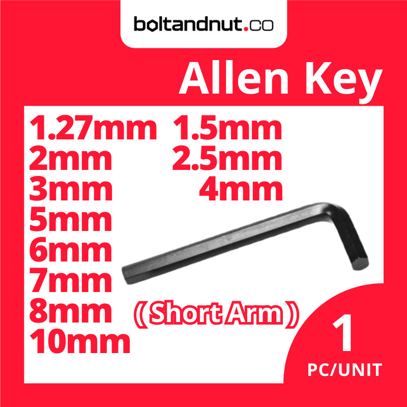 Allen Key Short Arm | Carbon Steel Black Oxide | 1.27mm 1.5mm 2mm 2.5mm ...