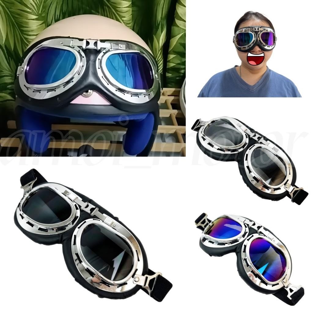 RETRO HARLEY GOGGLE ANTI DUST HELMET OLD SKOOL CLASSIC CAFE RACER ...