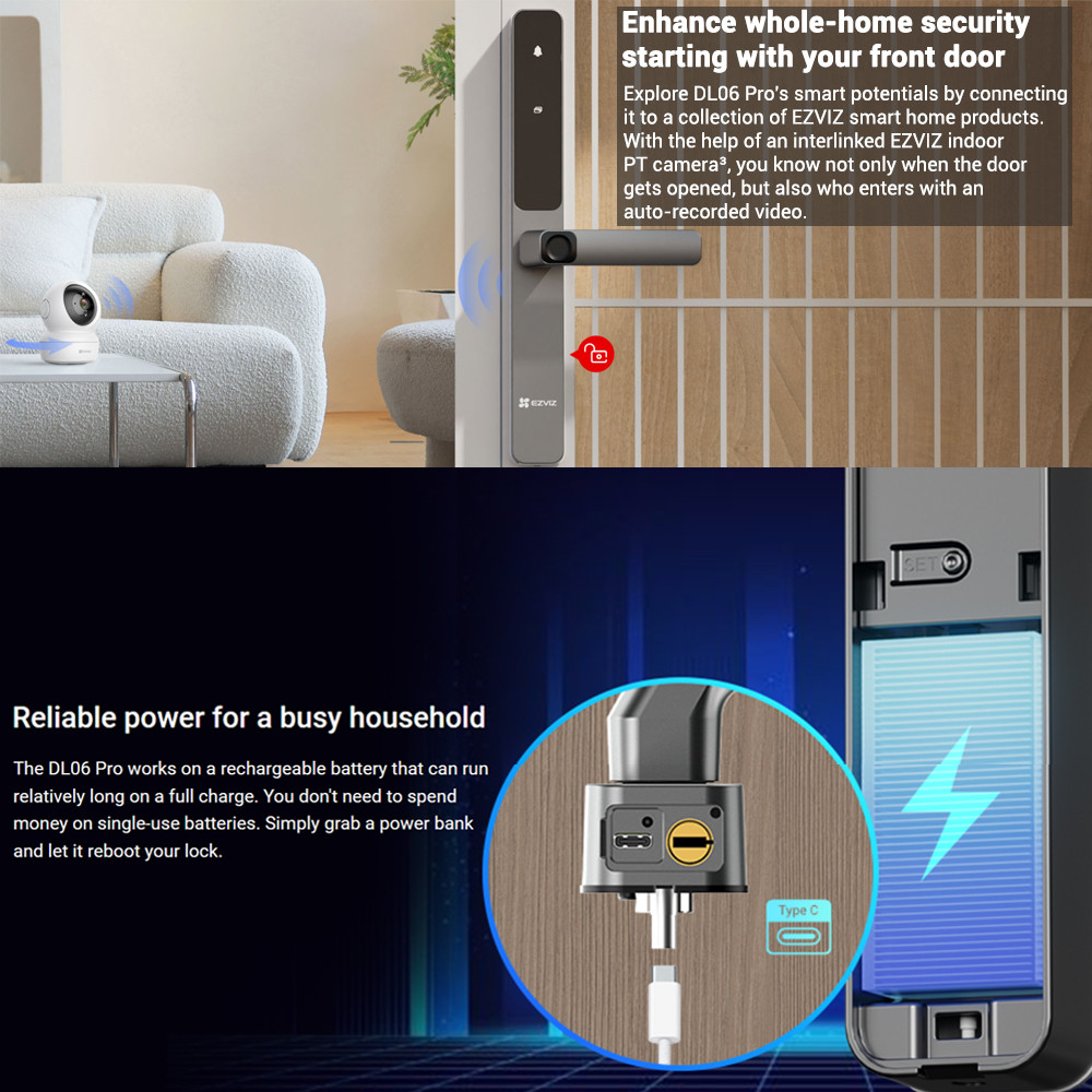 Ezviz DL06 Pro Smart Home Security Fingerprint Door Handle Lock Smart ...