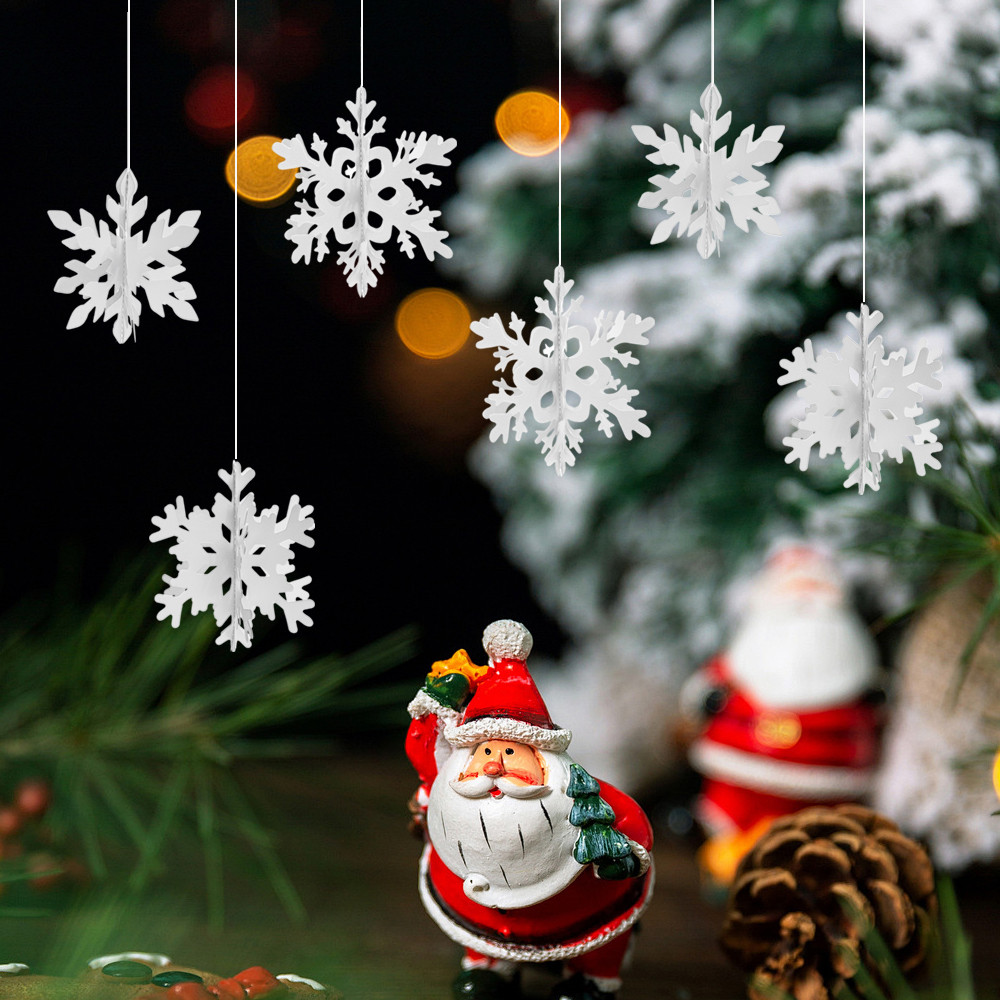 12Pcs/Set Christmas Tree Hanging Snowflake Pendants 3D White Paper ...