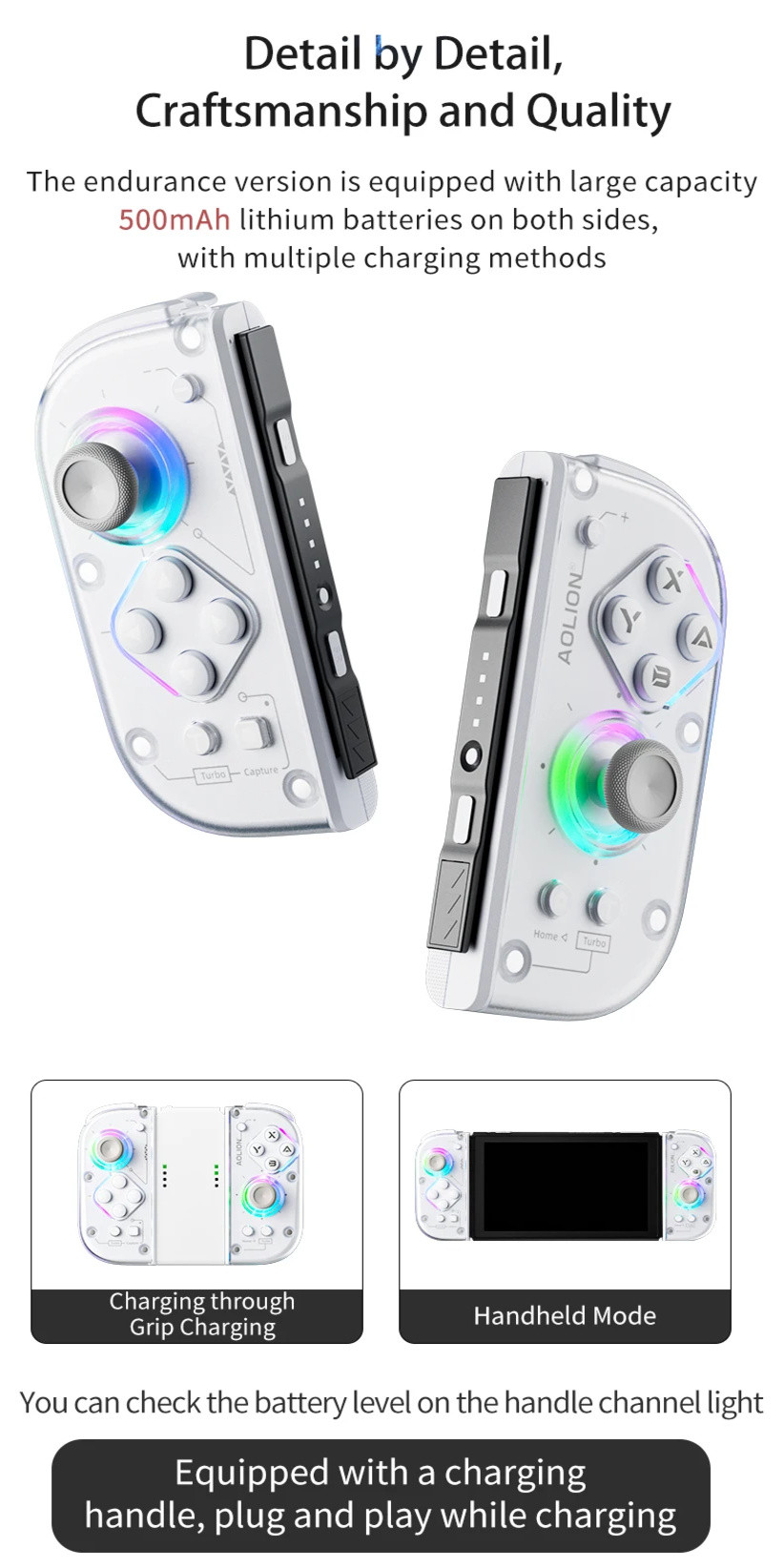 AOLION J20 left and right Hall joystick split game controller JoyCon ...