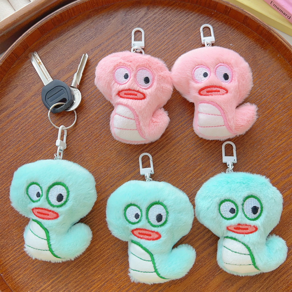 Funny Cute Cartoon Big Eyes Snake Plush Doll Keychain - Handbag ...