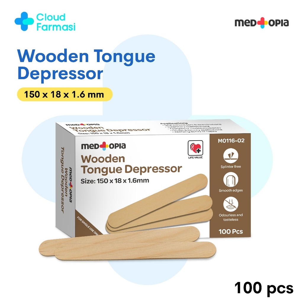 [Cloud Farmasi] Medtopia Wooden Tongue Depressor, 150 x 18 x 1.6mm ...