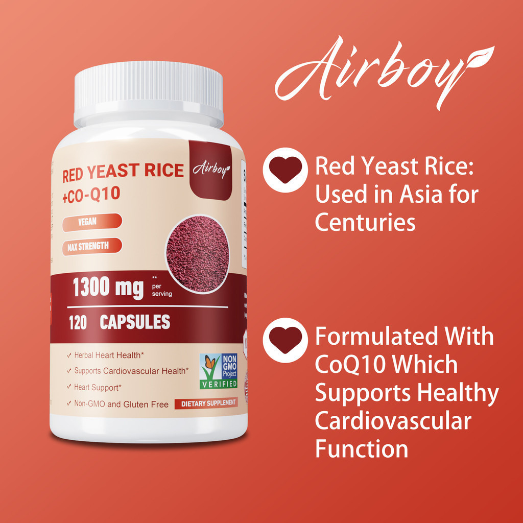Airboy Red Yeast Rice 1200 mg & CoQ10 100 mg/Serving Heart Health