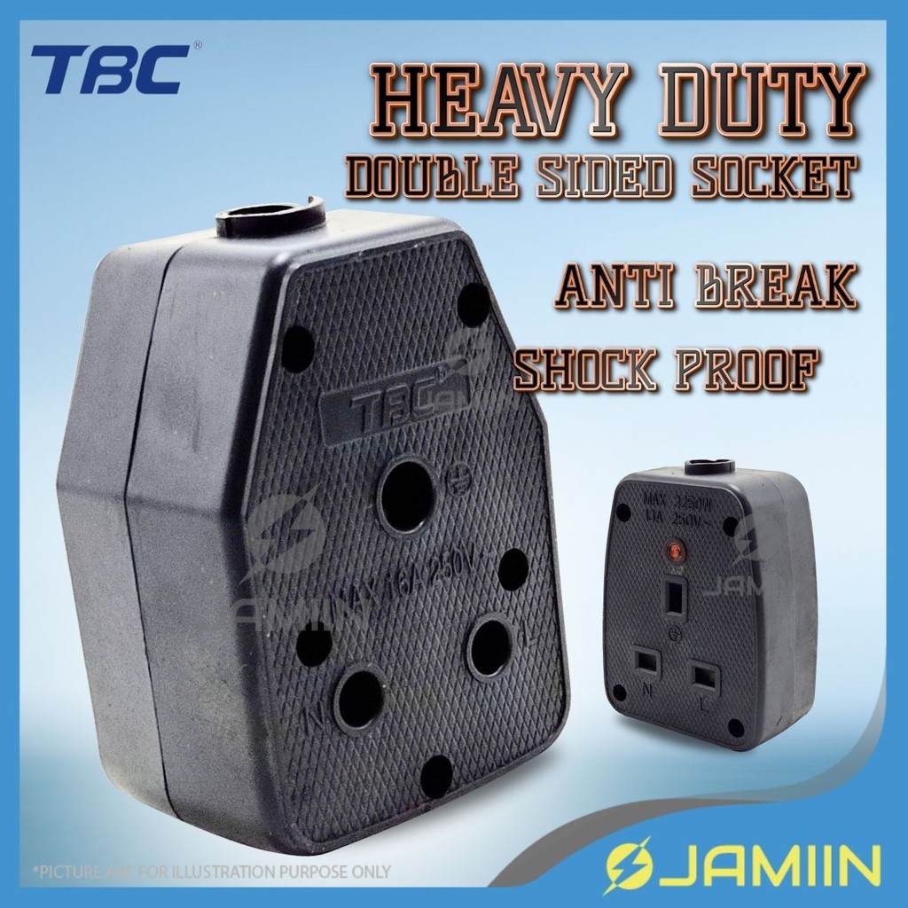 TBC Heavy Duty Dual Rubber Switch 13A / 15A Socket Head Anti Break ...
