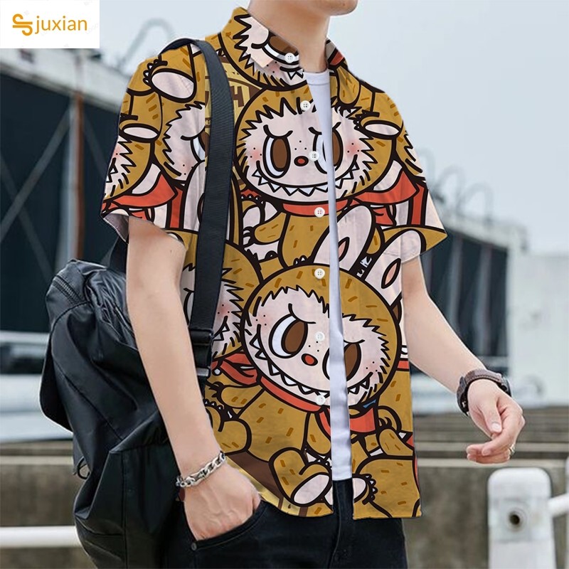 Labubu Short Sleeve Men's Shirt 3D Printed Labubu Shirt Cool Top Lapel ...