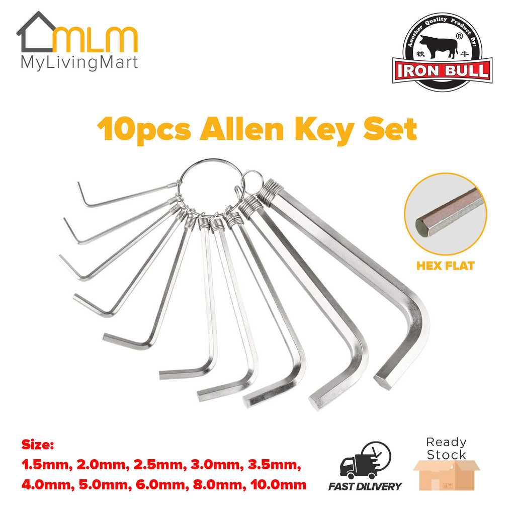 IRON BULL 10pcs Hexagon Hex Allen Key Set Flat Hex Wrench Set L Shape ...