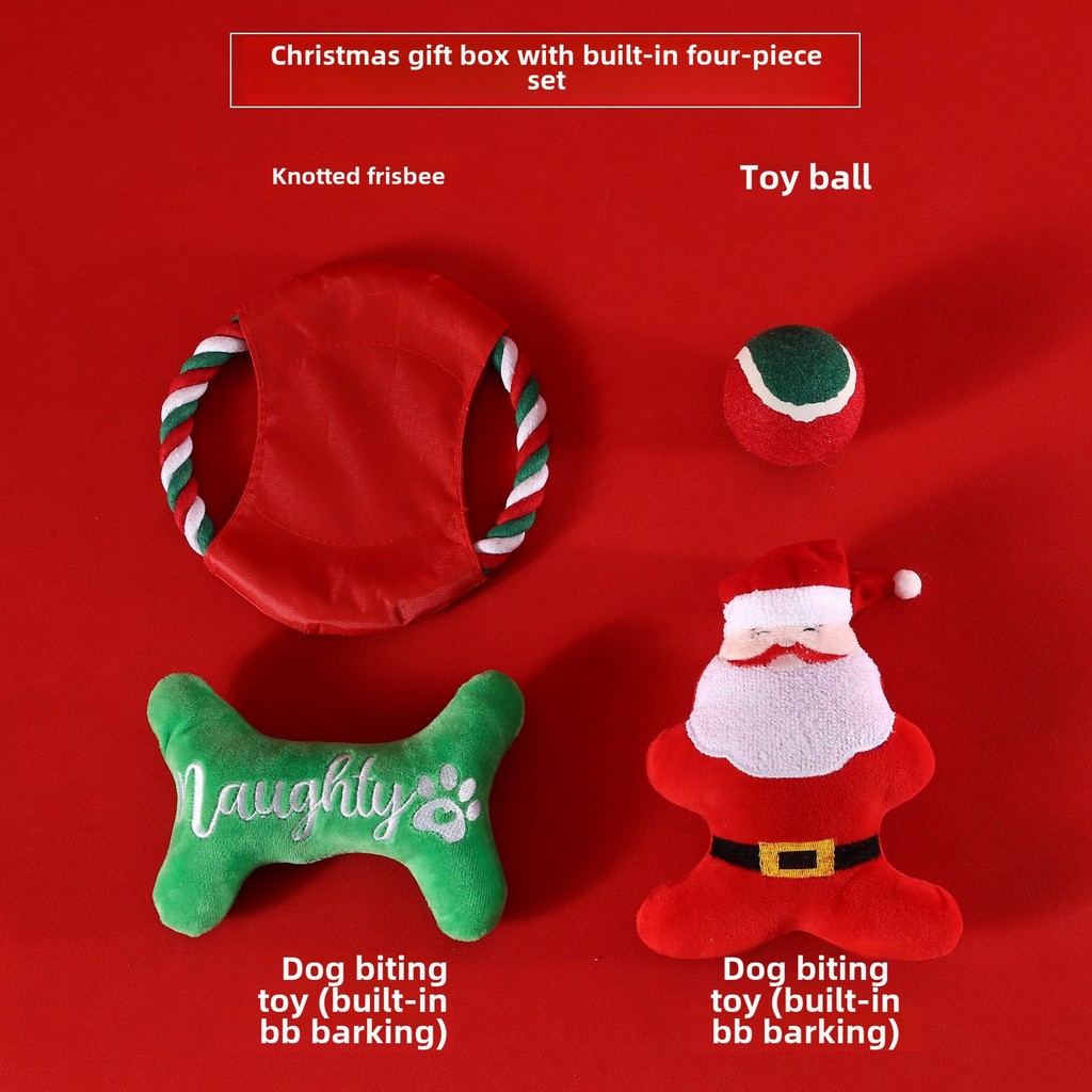 Dog Christmas Toy Gift Box Cartoon Plush Bone Ball Frisbee Santa Claus ...