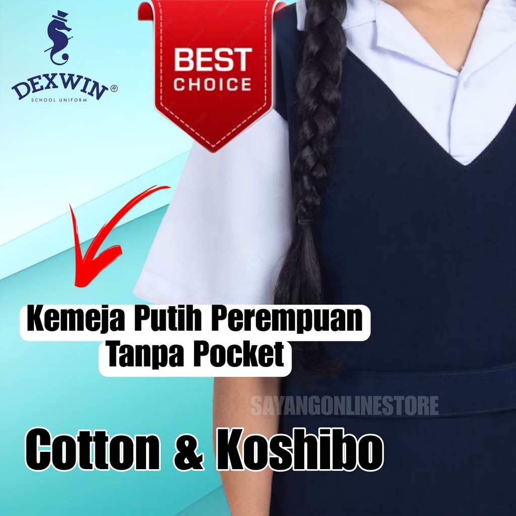 Dexwin School Girl Uniform White Shirt Cotton Koshibo Kemeja Putih ...