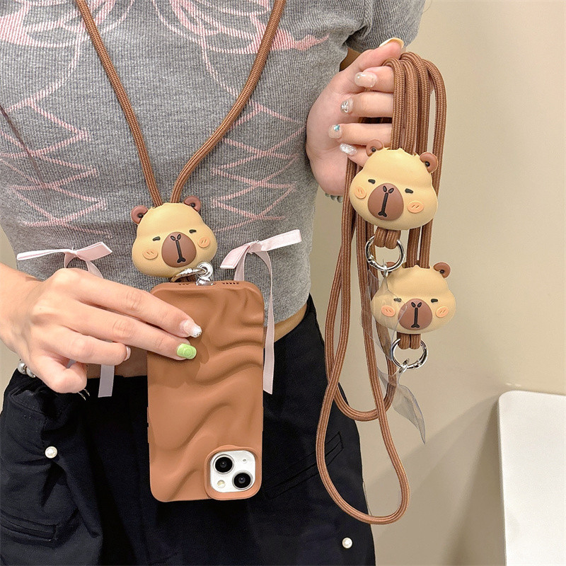 Cute Cartoon Capybara 3D Silicone Toy Nylon Metal Hooks Phone Strap ...