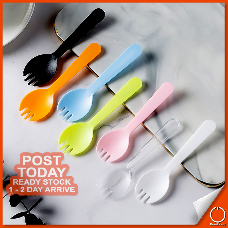 𝐒𝐀𝐅𝐄 𝐒𝐄𝐑𝐕𝐄 2 In 1 Plastic Mini Spoon Fork Disposable Thick Dessert ...