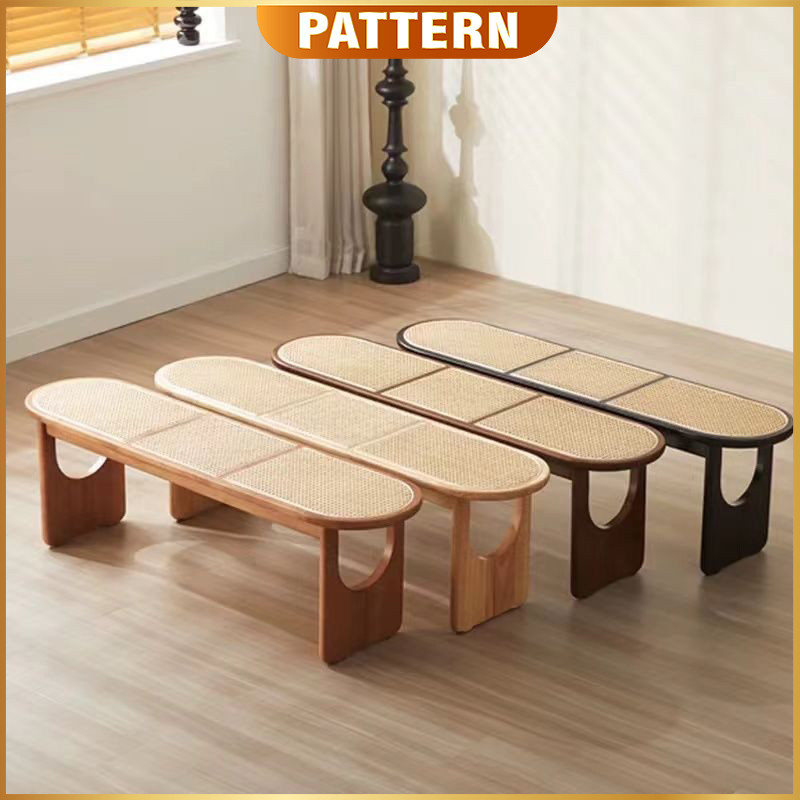 PATTERN 3 Seater Solid Wood Rattan Bench Chair / Rattan Dining Chair ...