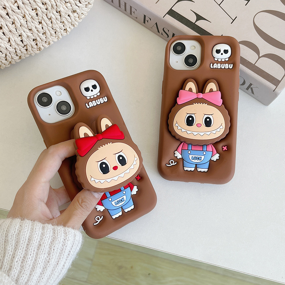 Kawaii 3D Cartoon LaBuBu Monsters Case For iPhone 16 15 14 Plus 13 12 11 Pro Max Shockproof Soft Silicone Cover