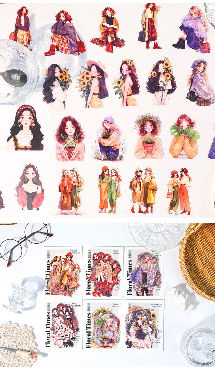 Journamm 30Pcs Fashion Girl Character PET Stickers DIY Scrapbooking ...