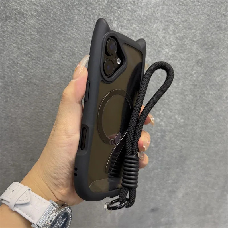 Lovely Clear Cat Ears Transparent Magnetic Wireless Charging Phone Case ...