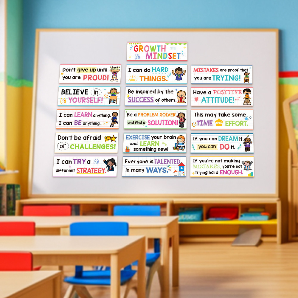 16 Pcs Growth Mindset Motivational Posters Kindergarten Classroom ...