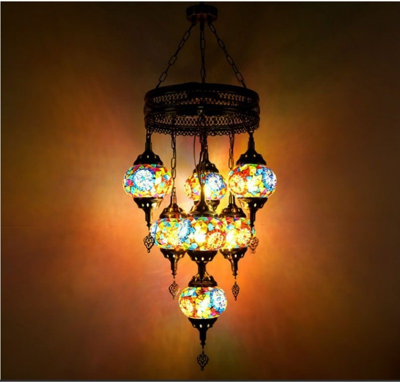Mediterranean Turkish ceiling light retro handmade glass chandelier ...