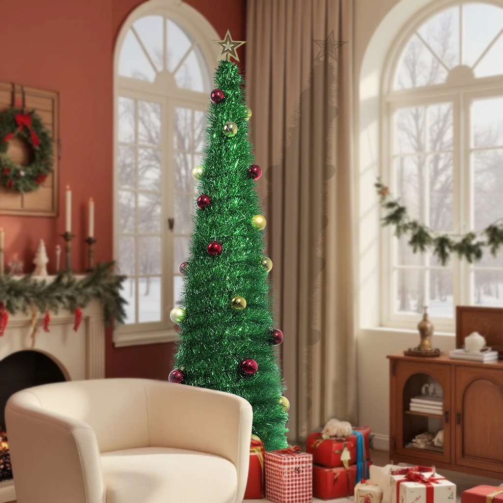 Foldable Christmas Tree Pop Up Artificial Tinsel Christmas Tree with ...