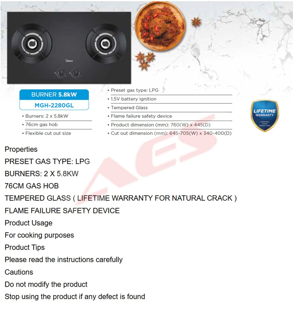 MIDEA 🔥 Dapur Gas 2 Pembakar (5.8kW) Kaca Temper & Sistem Pembakaran Bi ...