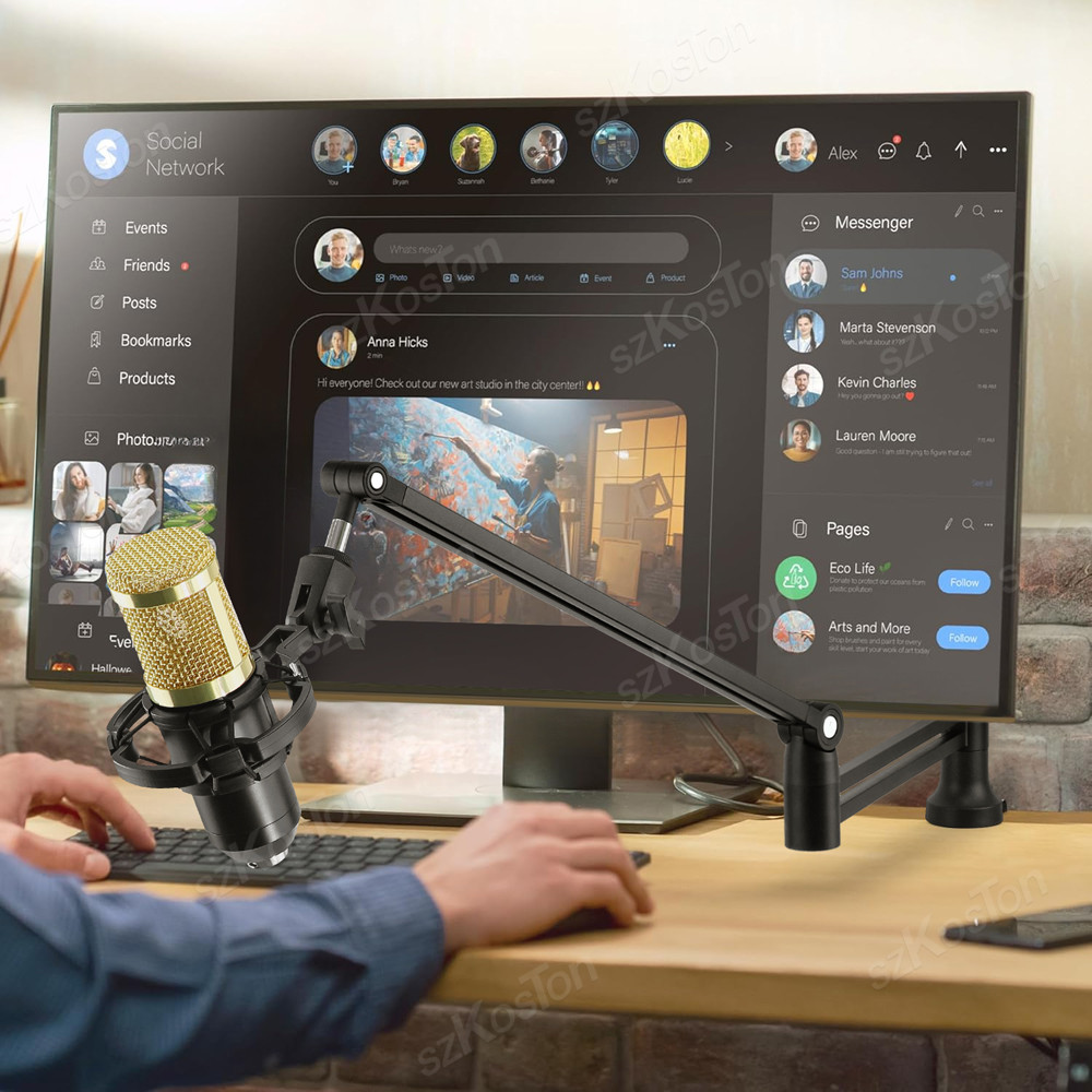 Adjustable Microphone Boom Arm Extended Riser with Cable Management Low ...