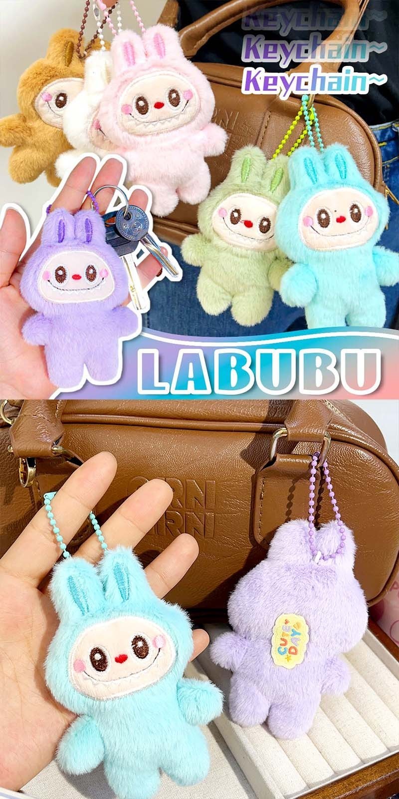 Kawaii Soft Plush Labubu Keychain - Students Backpack Hanging Charms ...