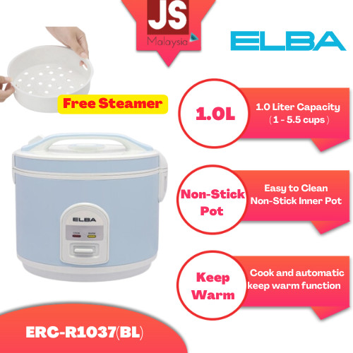 Elba 1.0L Jar Rice Cooker Non-Stick Inner Pot ERC-R1037(BL) Cool-Touch ...