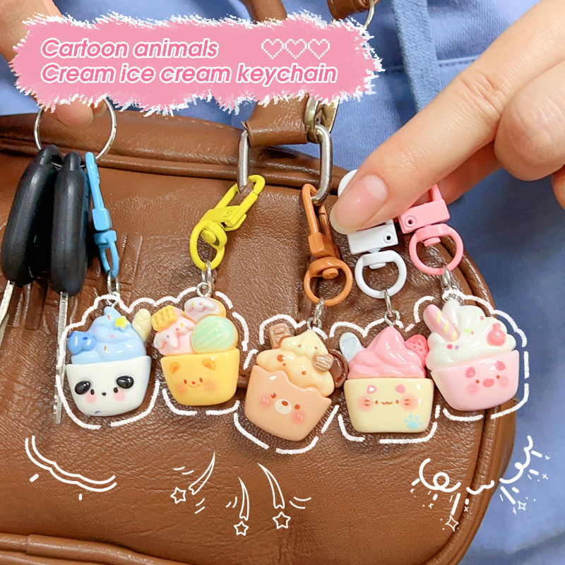 Kawaii Doughnut Cat Resin Keychain - Cartoon Animal Doll Decor - Bag ...