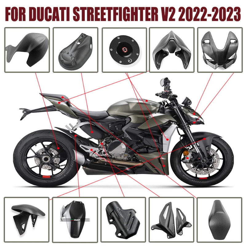 For DUCATI Streetfighter V2 2022-2023 Carbon Fiber Body & Frame Cover ...