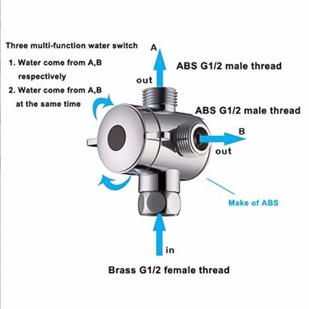 {SUFA} 1/2" BSP Chrome 3Way TAdapter Shower Head Diverter Valve for