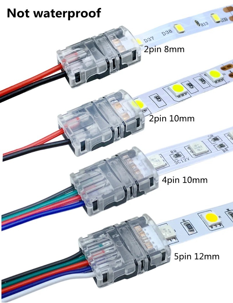 5 PCS LED Connector 2/3/4 Pin Strip To Wire Terminal 5/8/10mm Strip To ...