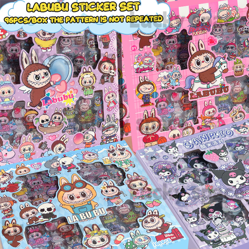 96Pcs/Box Kuromi Sticker Set Sanrio Cute Sticker Murah For Kids Girls ...