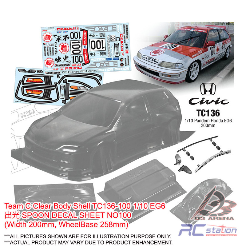 Team C Clear Body Shell TC136 1/10 Pandem Honda EG6 (Width 200mm ...