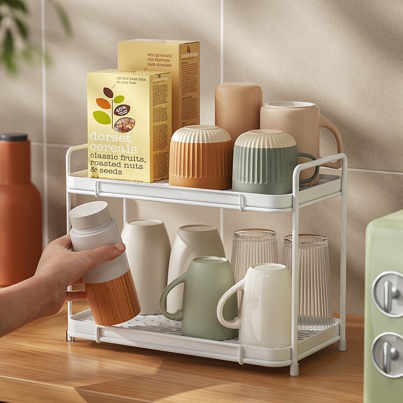 Double Layer Cup Rack Mug Holder Cup Storage Rack Coffee Glass Drainer ...