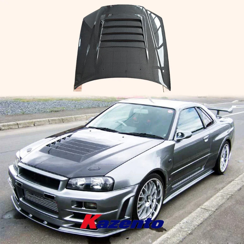 For Nissan Skyline R34 GTR Only NIS Style Honeycomb Carbon Hood Bonnet ...