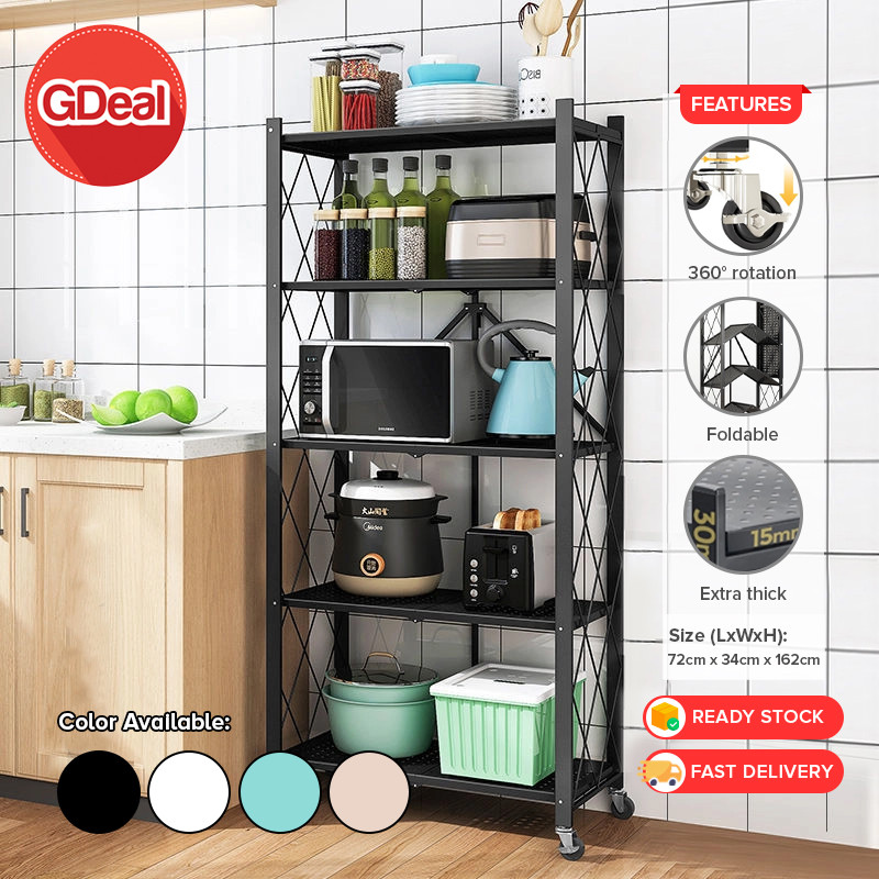 GDeal 3/4/5 Tier Foldable Storage Rack With Wheel For Living Room ...